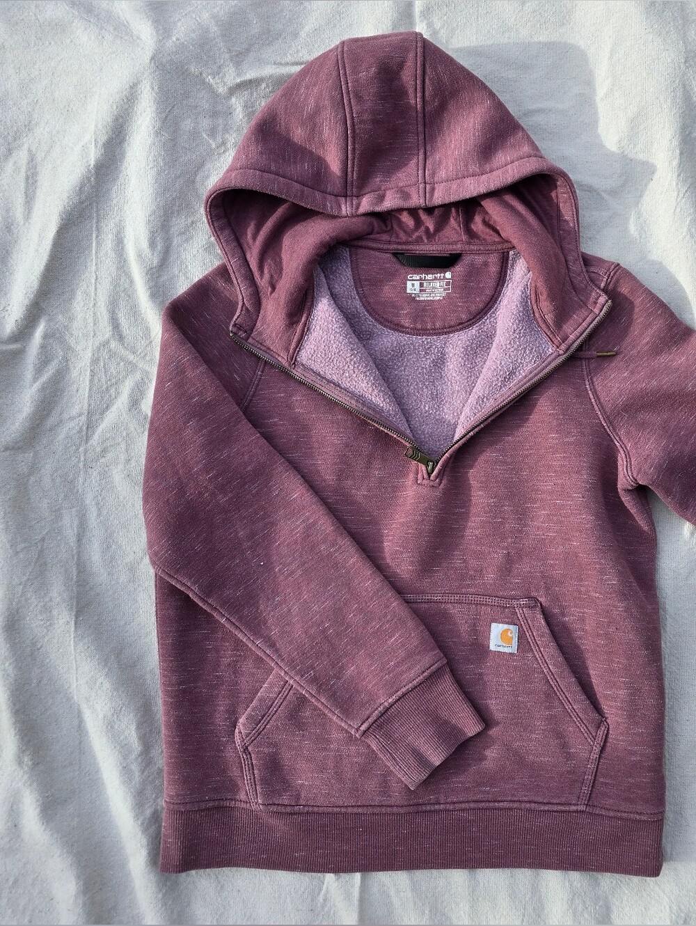Carhartt Maroon Quarter-Zip Hoodie Sweatshirt